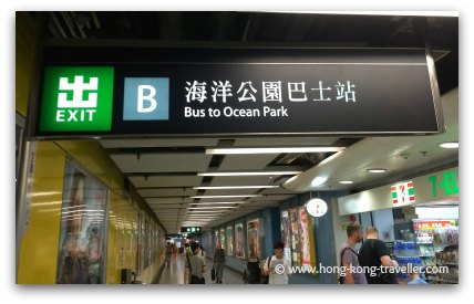 Signs for Bus 629 to Ocean Park at Admiralty MTR Station