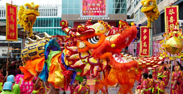 Dragon and Lion Dances and Parade at Harbour City Hong Kong