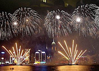 The Fireworks over Victoria Harbour to celebrate Chinese New Year