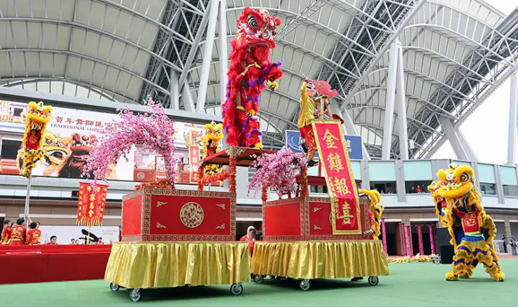 The Hong Kong Chinese New Year Horse Race Meeting at Sha Tin Lion Dances