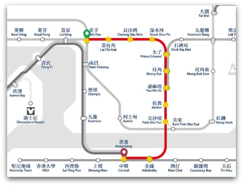 MTR Map Tsuen wan Line to Mei Foo Station
