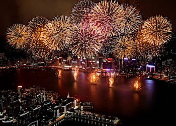 Fireworks views from Ritz Carlton Hotel in Hong Kong