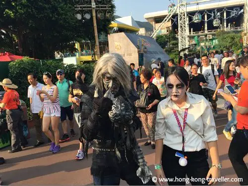 Cast members in costumes greet you at Ocean Park 