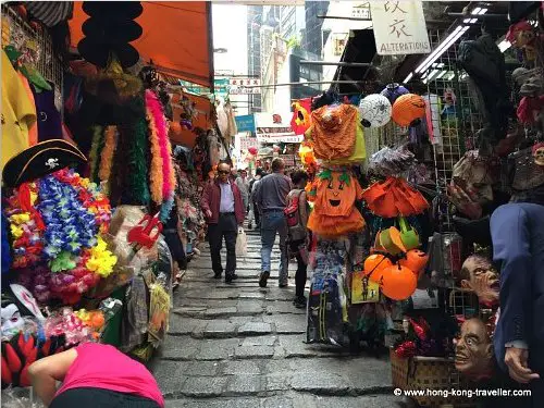 Halloween Decorations and Pumpkins in Hong Kong Pottinger Street Market