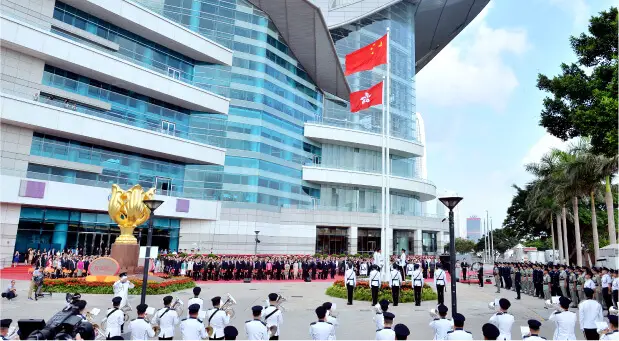 Hong Kong July 1st Flag Raising Ceremony Bauhinia Square