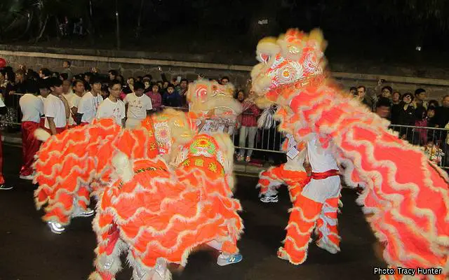Hong Kong Chinese New Year Parade:Troupes of Lion Dancers make their way