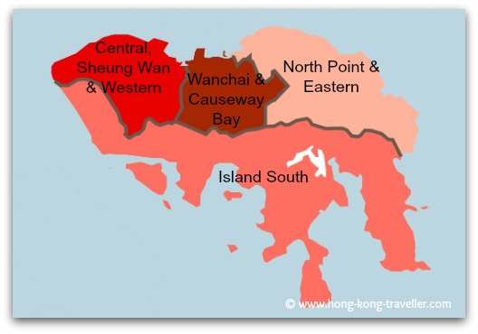 Hong Kong Island Areas: Central and Western, Wanchai and Causeway Bay, Eastern, South Island