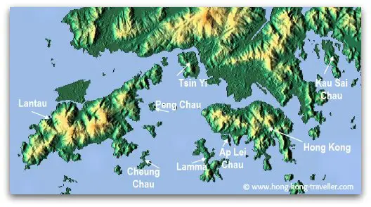 There are over 260 islands in Hong Kong, 
these are the main ones: Hong Kong, Lantau, Lamma, Cheung Chau, Peng Chau, Tsing Yi, Ap Lei Chau, Kau Sai Chau 