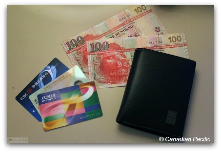 Hong Kong cash 100 notes, Octopus Card, credit cards