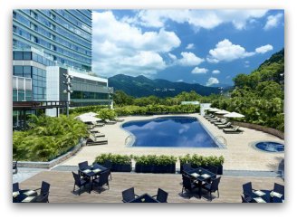 Outdoor views and swimming pool at Hyatt Regency Shatin