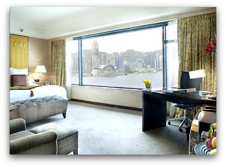Harbour view room with Convention Center on background at Intercontinental Hotel in Hong Kong Harbour view room with Convention Center on background at Intercontinental Hotel in Hong Kong