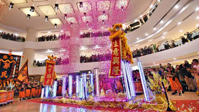 Chinese New Year Lion Dance at Pacific Place Shopping Center in Hong Kong