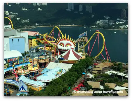 Views from Ocean Park Tower: Hair Raiser the most popular rollercoaster in the park and the Rainforest area to the right