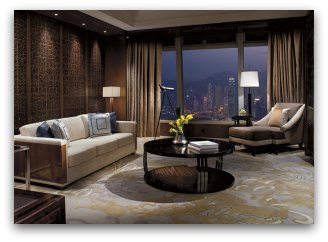 Harbour view suite at Ritz Carlton Hotel in Hong Kong