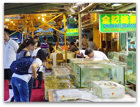 Picking your dinner at one of the many seafood restaurants in the Sai Kung waterfront