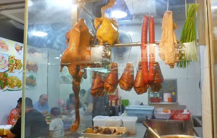 Street Food Stalls in Hong Kong Display their Food in the Windows