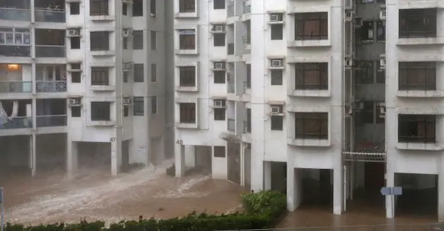 Storm surge and high waves in Hong Kong housing estate