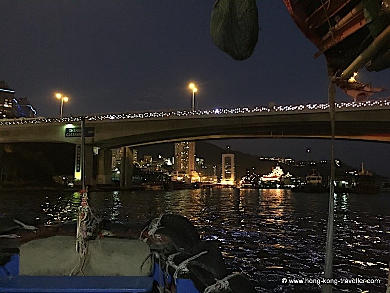 Aberdeen Village Harbour and Ap Lei Chau Bridge at night