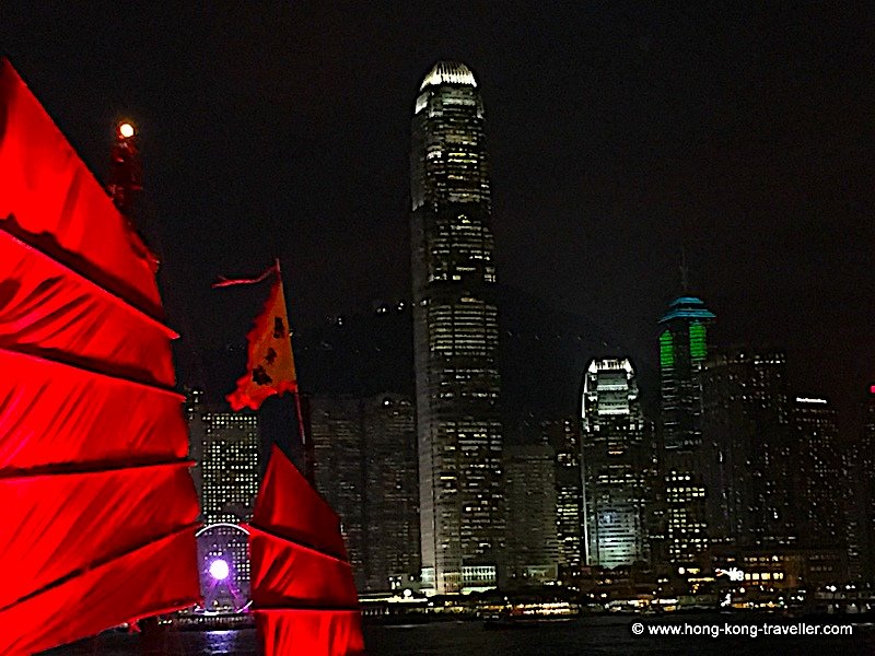 Central Skyline at Night IFC and Duk Ling Sampan